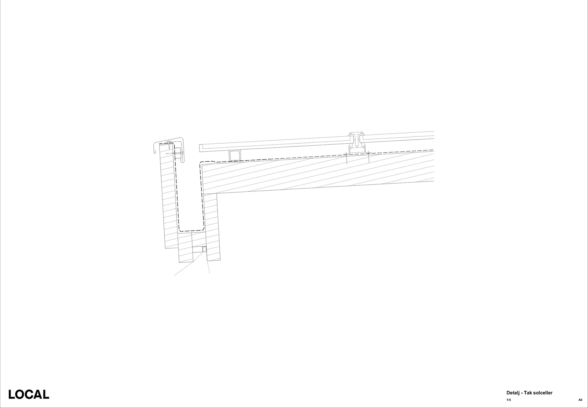 Detail section drawing showing a masonry column supporting timber roof decking and edge flashing