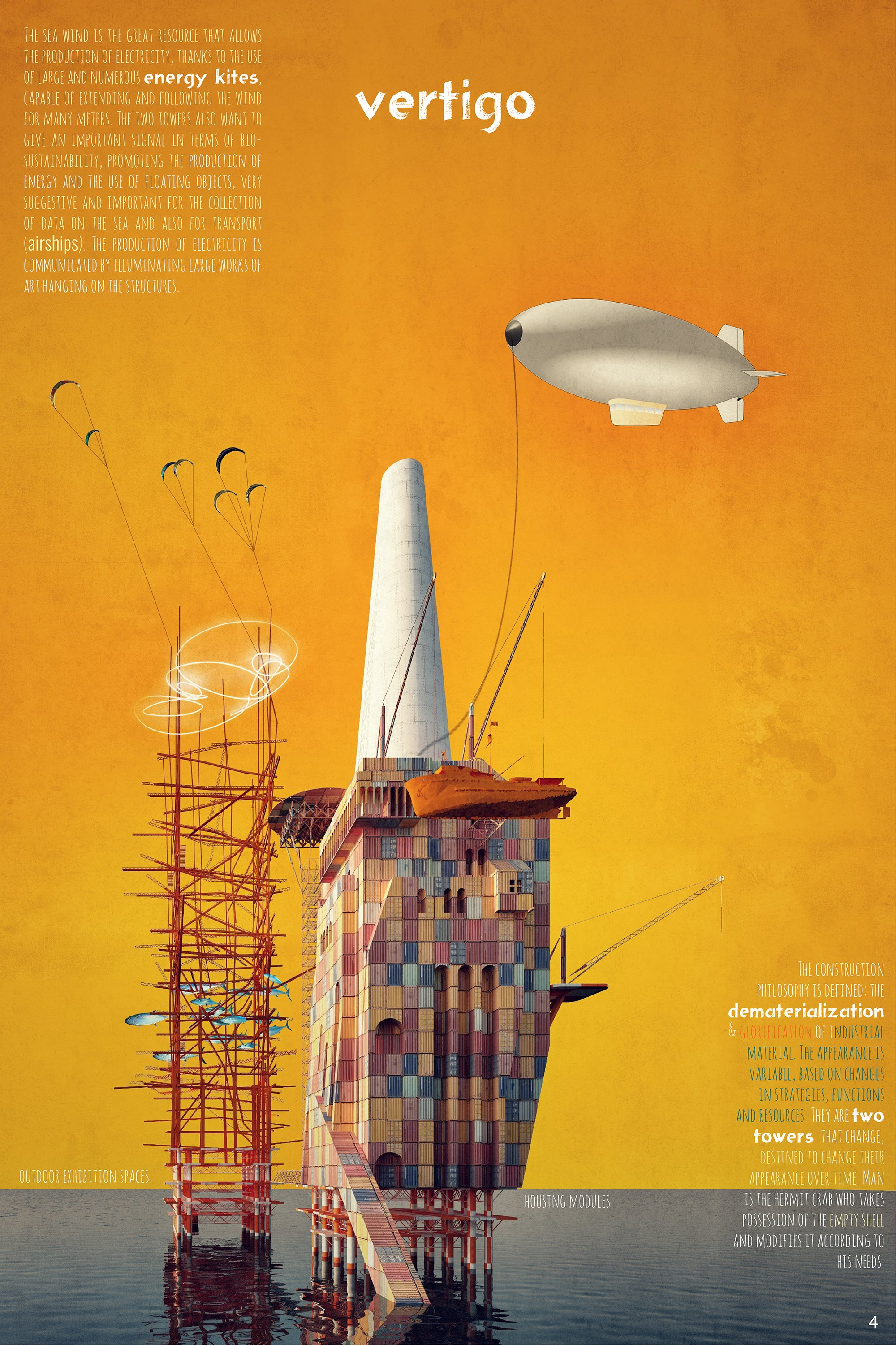 Industrial ruins evolve into exhibition towers where architecture becomes a journey through fear, wonder, and discovery.