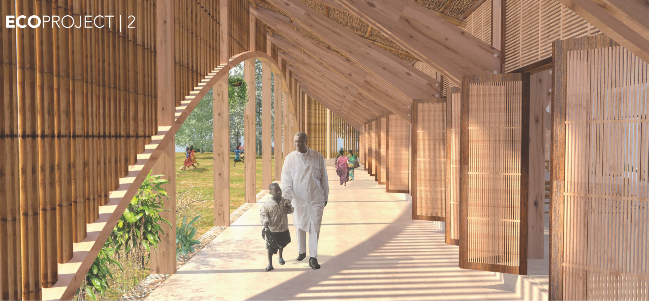 A shaded bamboo corridor guides visitors through the chapel’s open, naturally ventilated threshold.