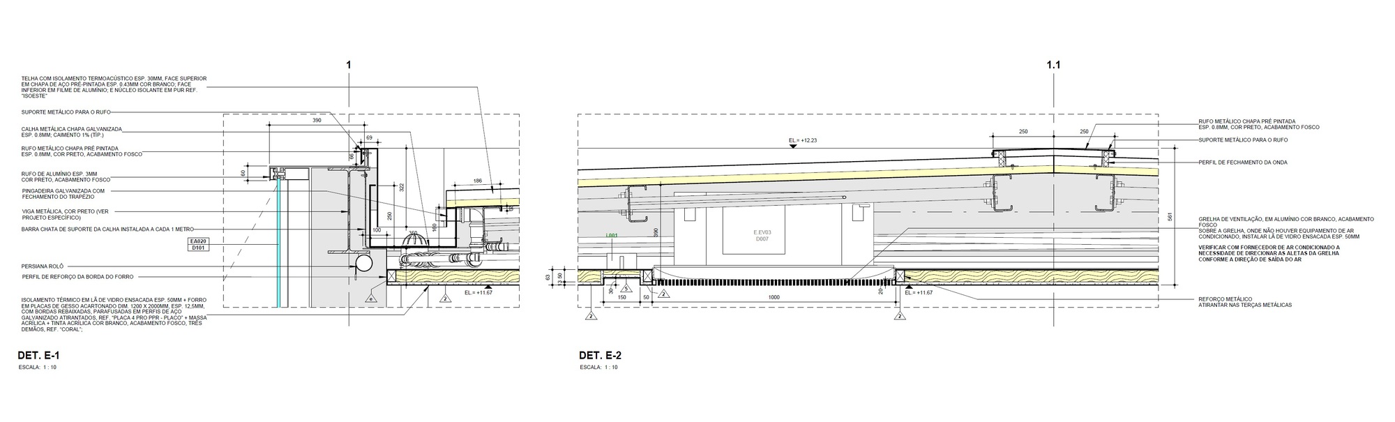 Construction detail drawing showing roof assembly with insulation layers and structural supports