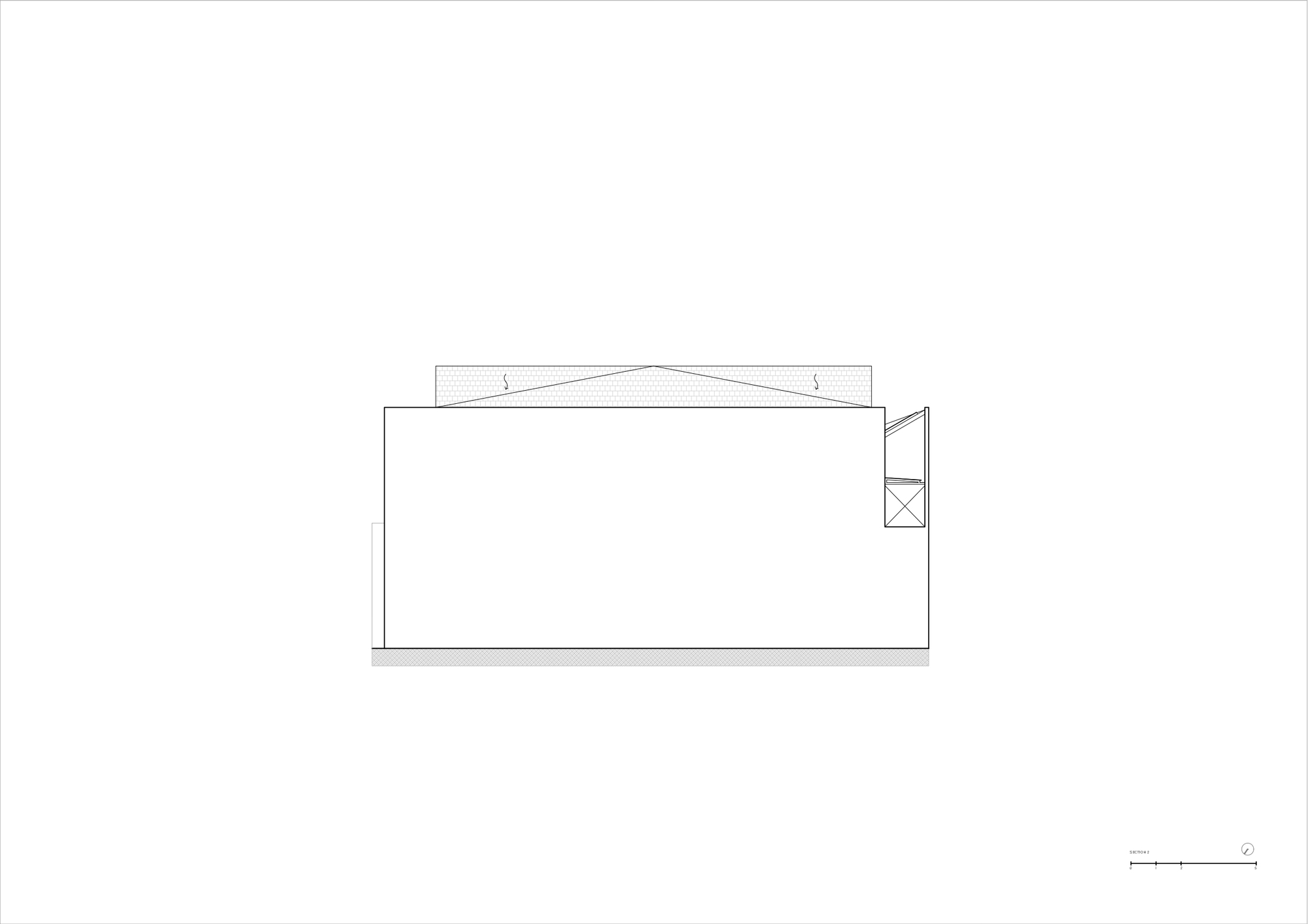 Elevation drawing of the gabled roof profile with a small projecting element at one corner