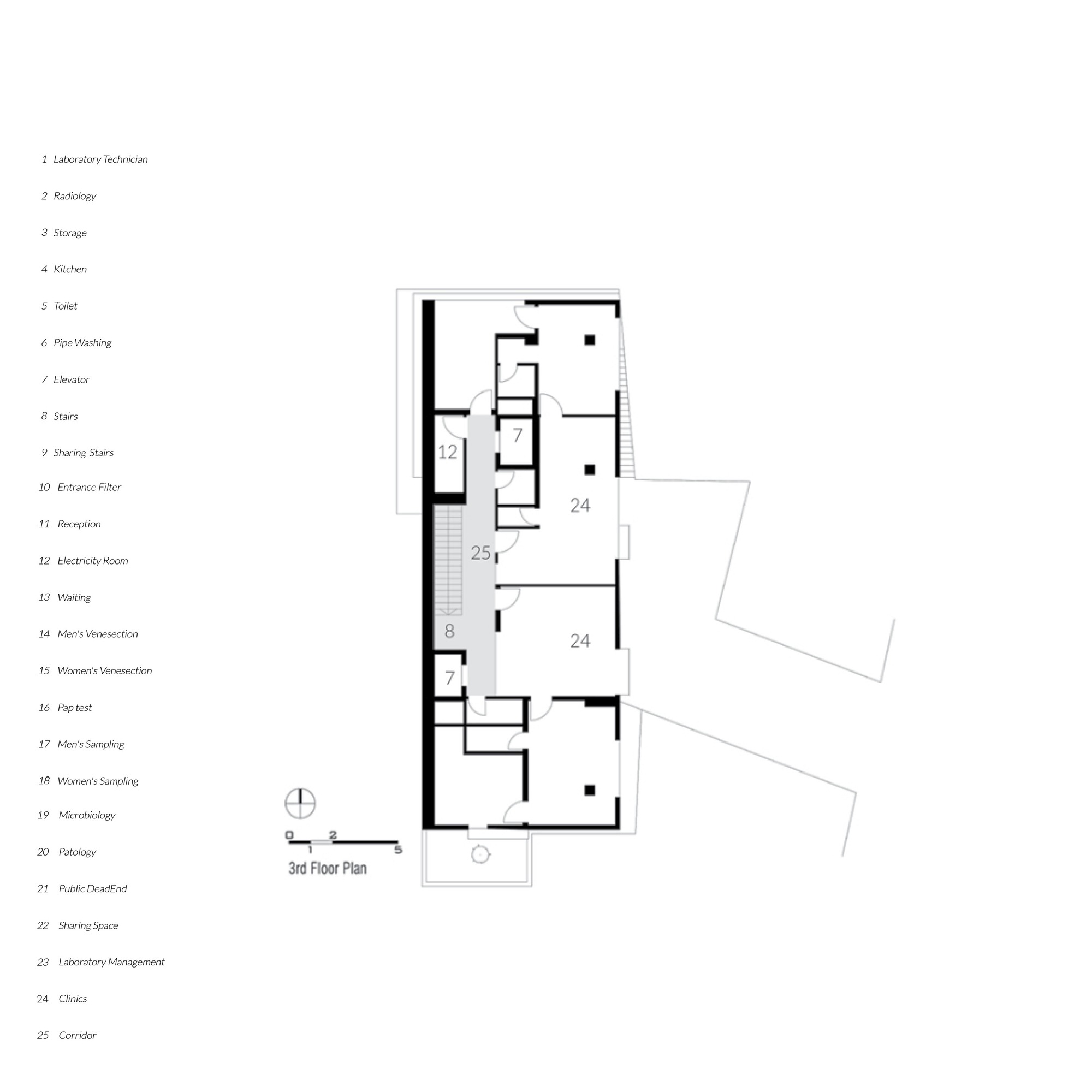Third floor plan showing office spaces organized around central circulation and mechanical shaft