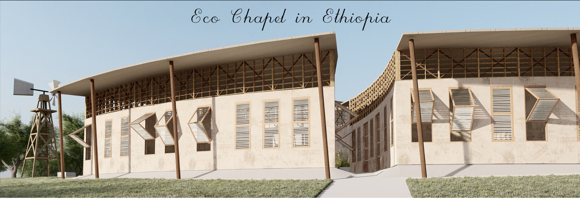 Curved facades, passive ventilation, and local materials define the project's climate-responsive architecture.