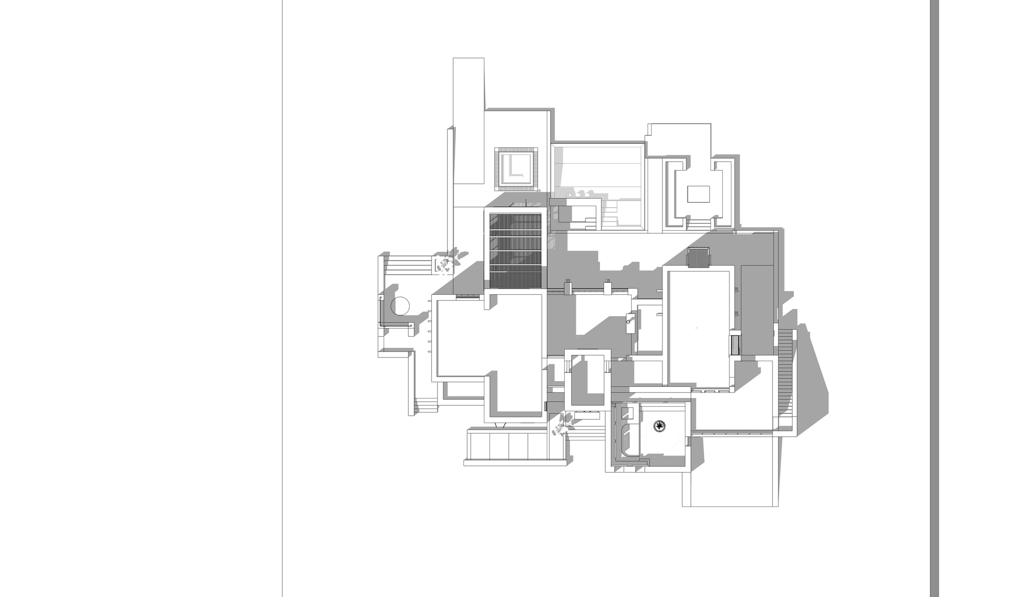 Floor plan drawing showing the layout with a central courtyard and surrounding spaces