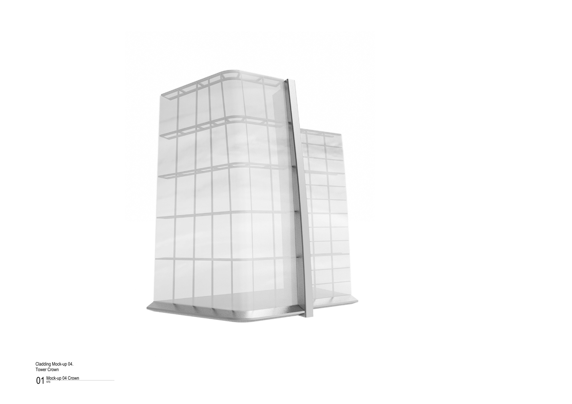 Cladding mock-up model showing two tower volumes with gridded glass panel facades