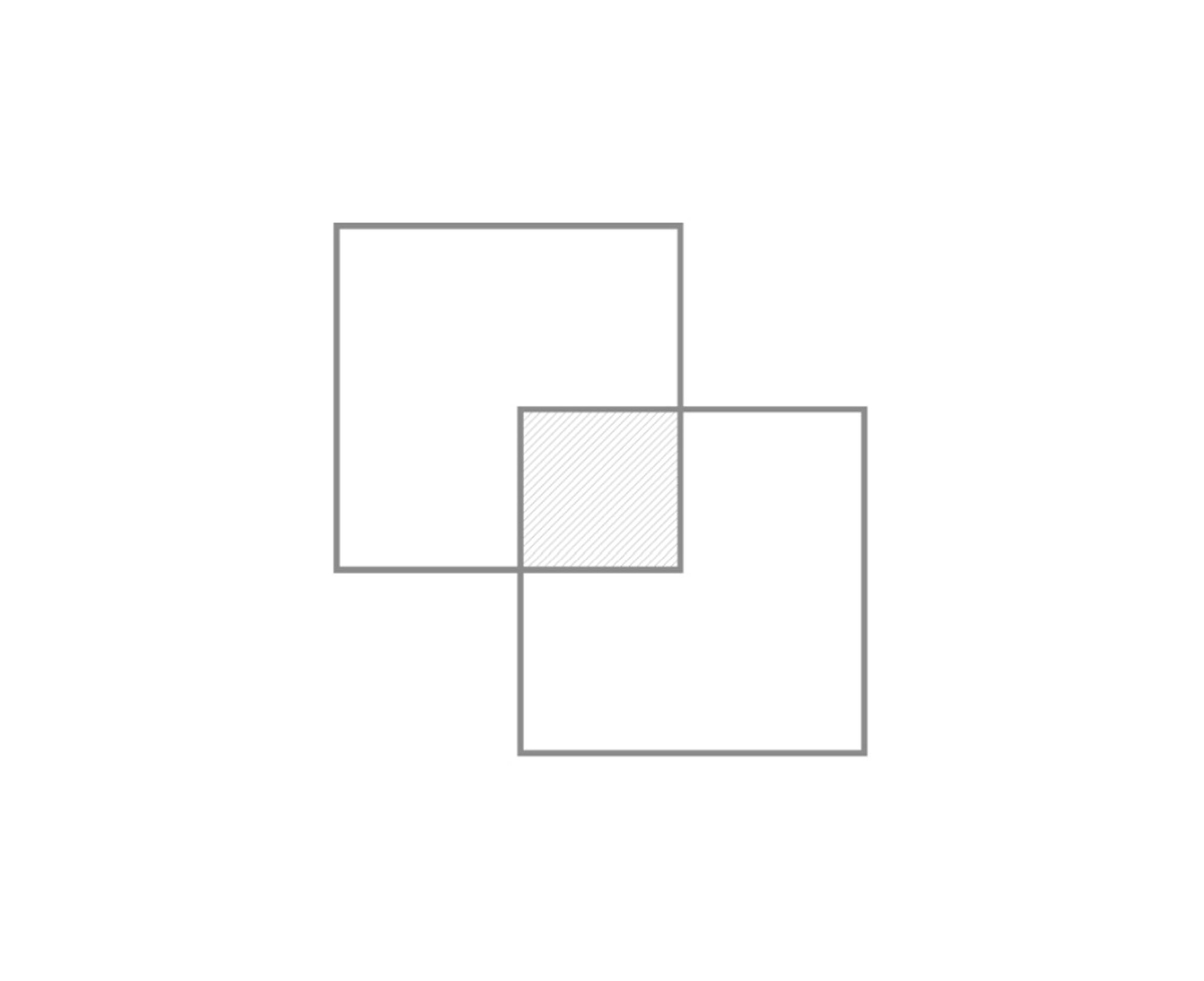 Diagram showing two square volumes overlapping at a shared central courtyard space