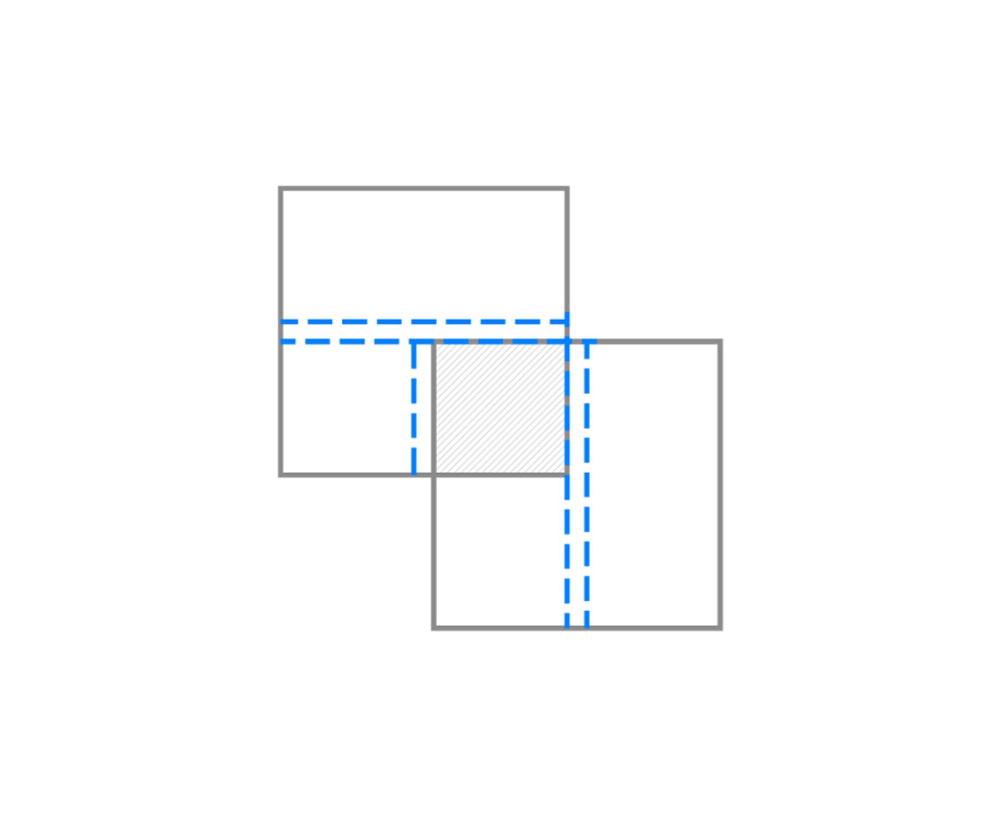 Diagram showing circulation path connecting the two overlapping volumes through the shared courtyard space