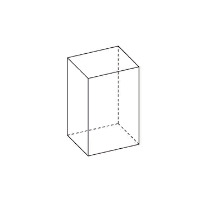 Axonometric drawing of a simple rectangular volume with dashed interior lines