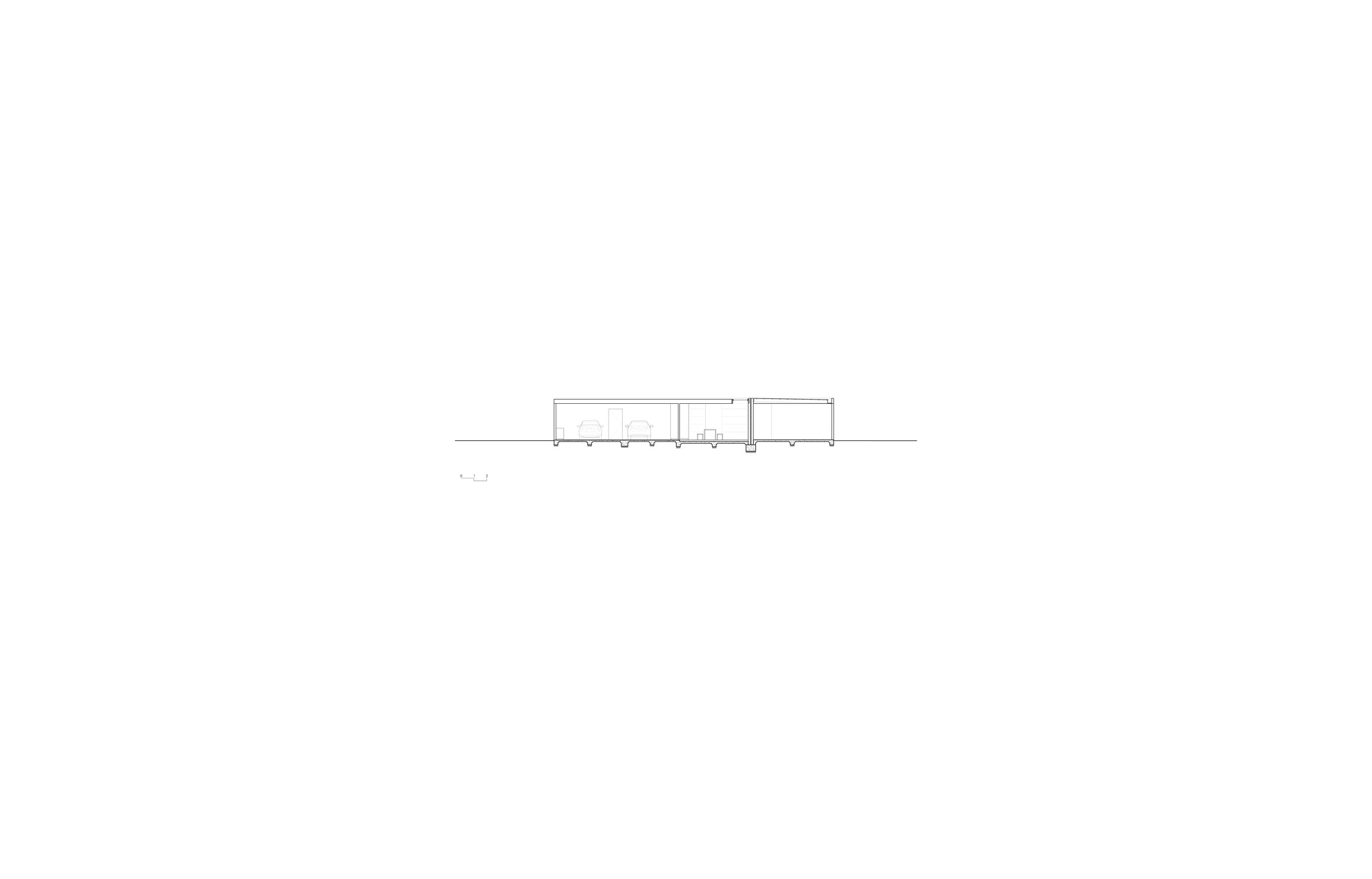 Section drawing showing interior room heights and the relationship to the ground plane