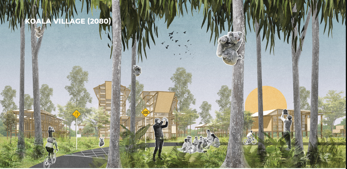 A mature ecosystem where sustainable architecture and thriving wildlife habitats form a harmonious shared future.