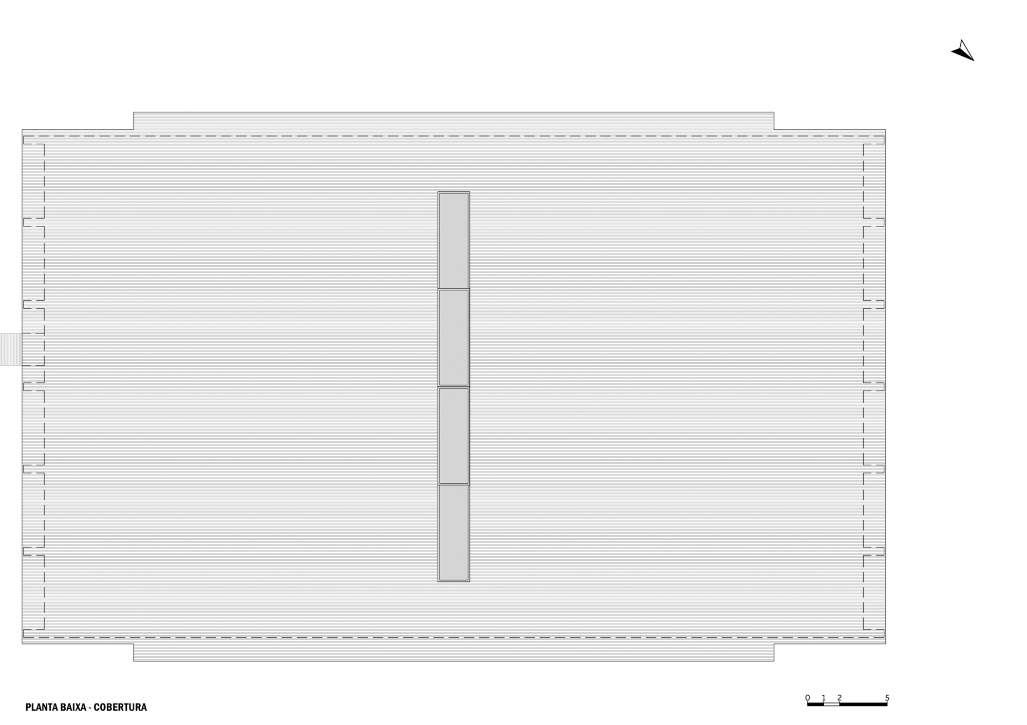 Roof plan showing the curved canopy edges and central service core running longitudinally