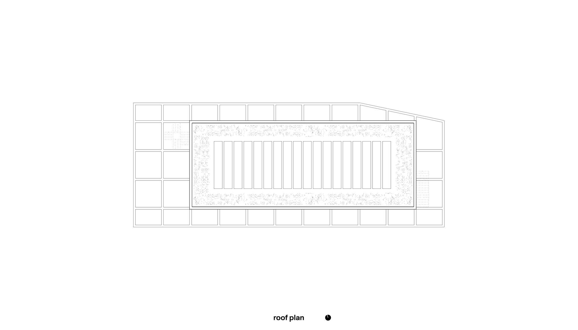 Roof plan drawing showing a central open area flanked by perimeter units