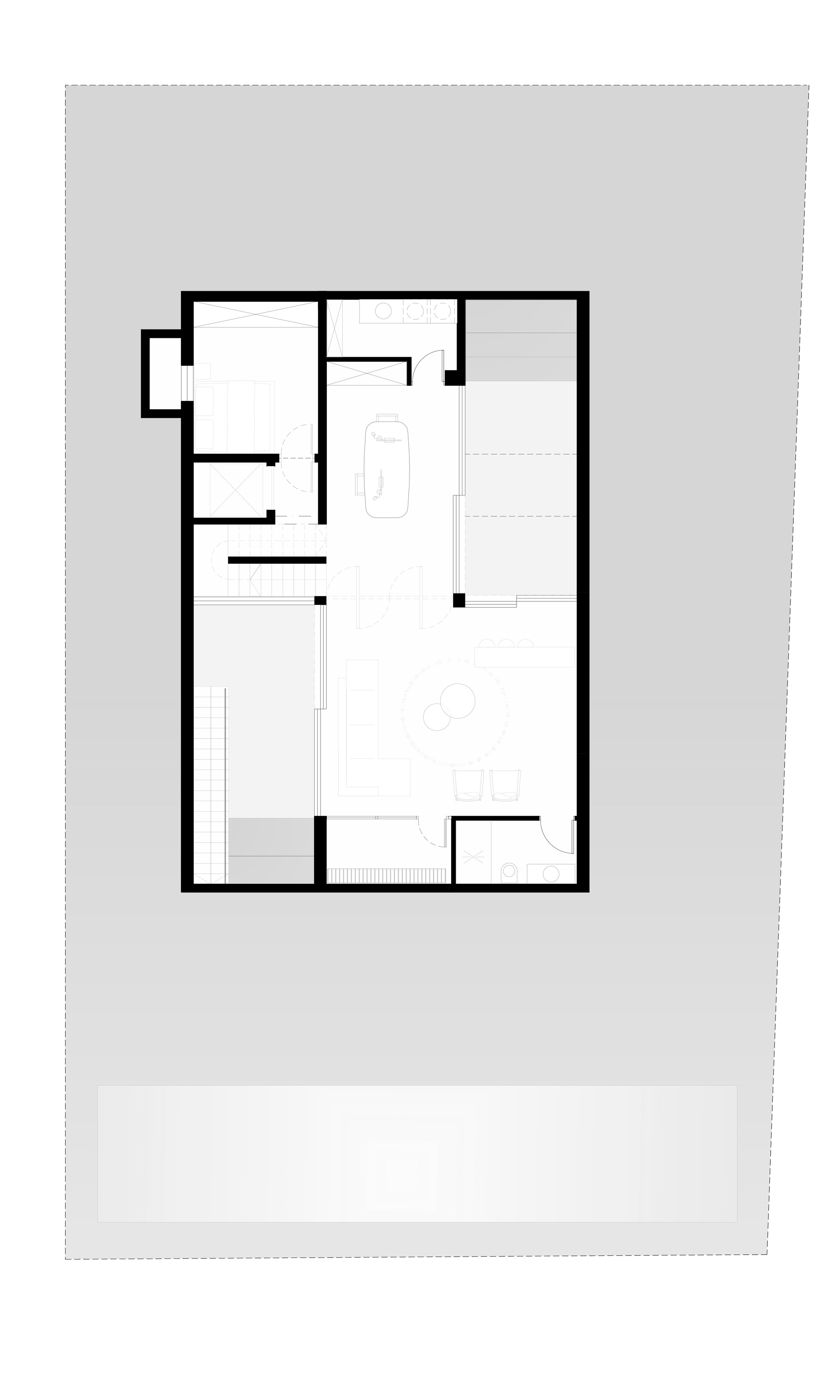 Floor plan showing a rectangular residence with multiple rooms and a bath fixture indicated