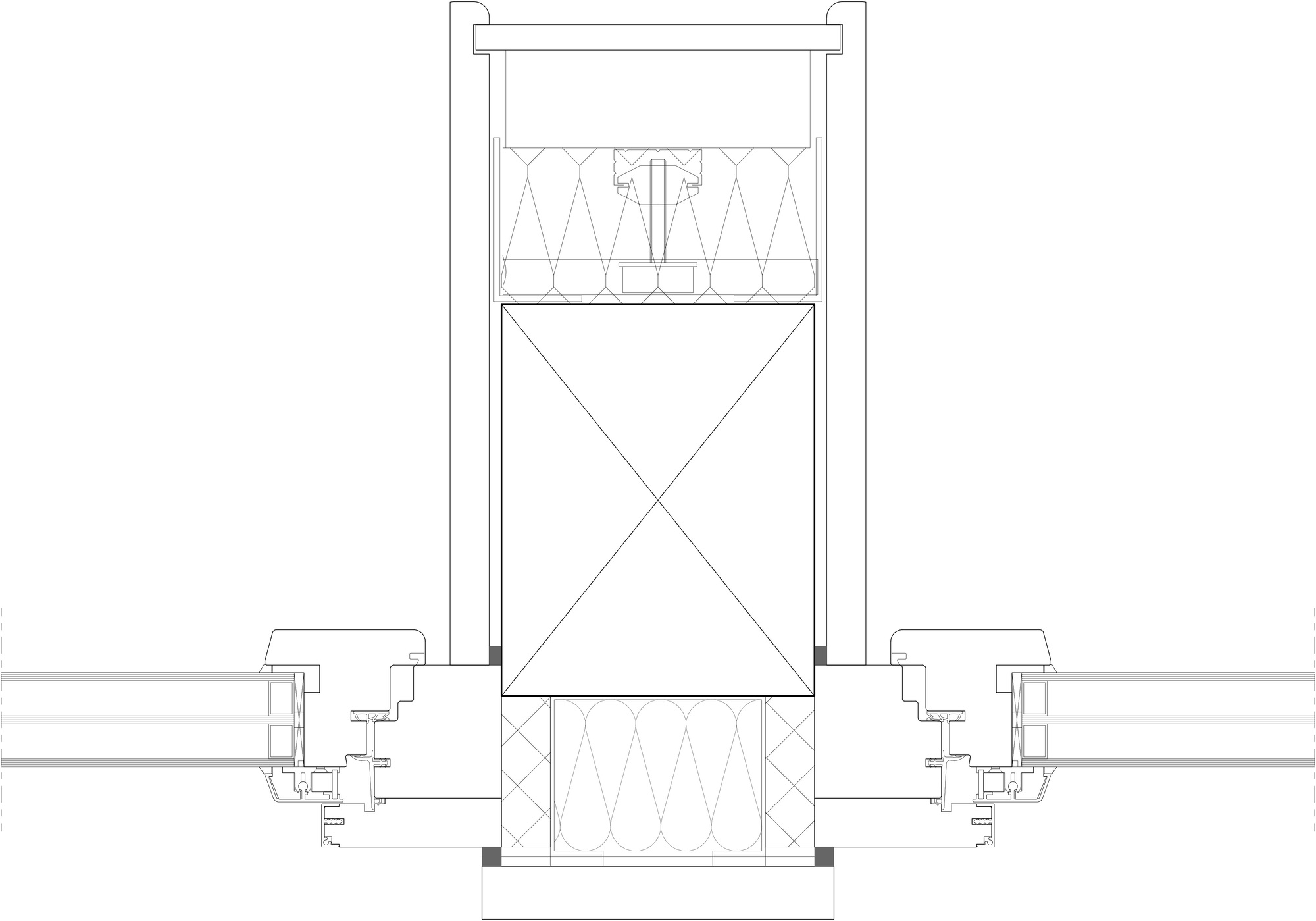 Section detail drawing showing window assembly with insulation layers and structural framing connections