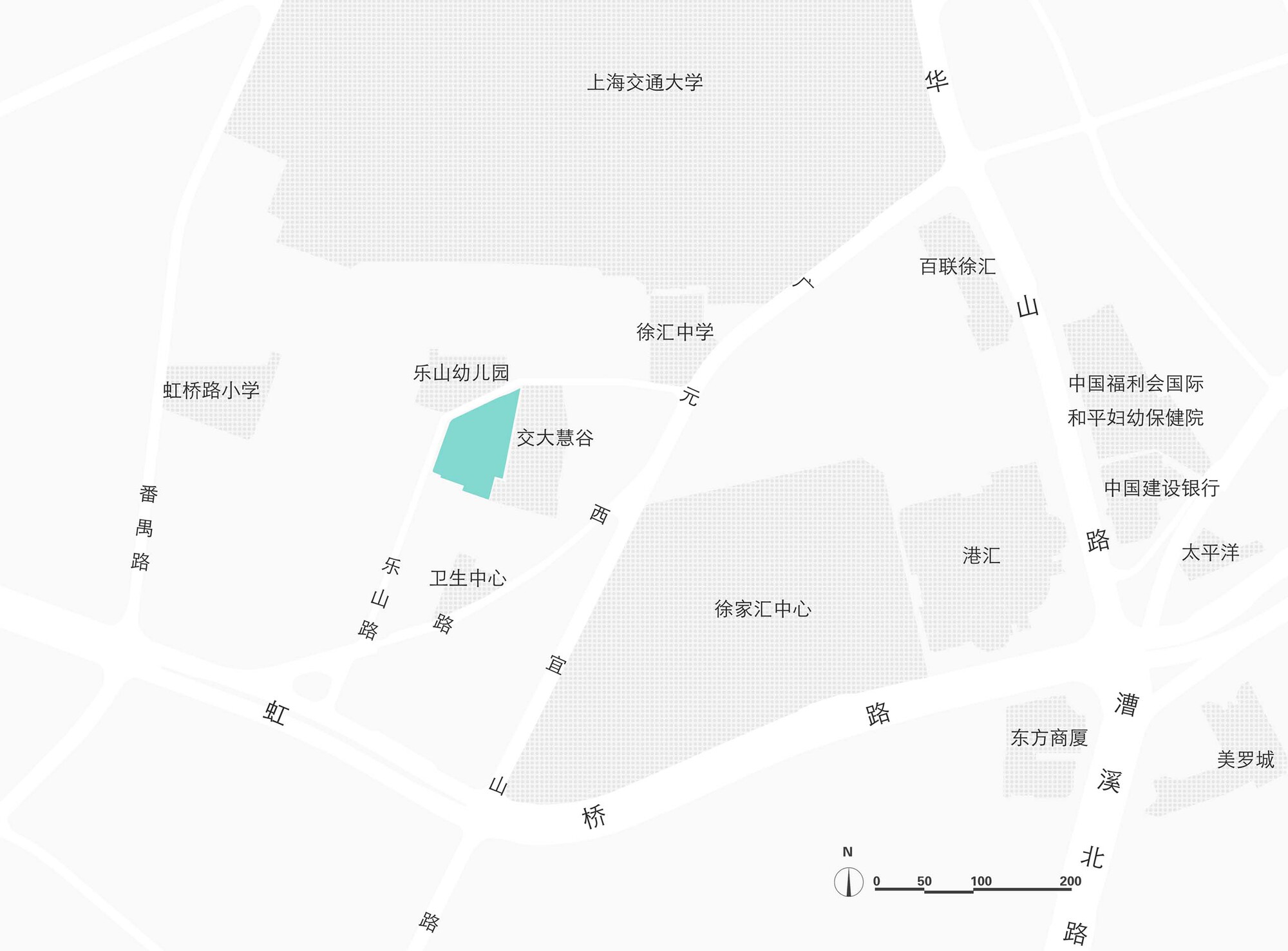 Site plan drawing showing the triangular parcel with surrounding streets and neighboring buildings labeled in text