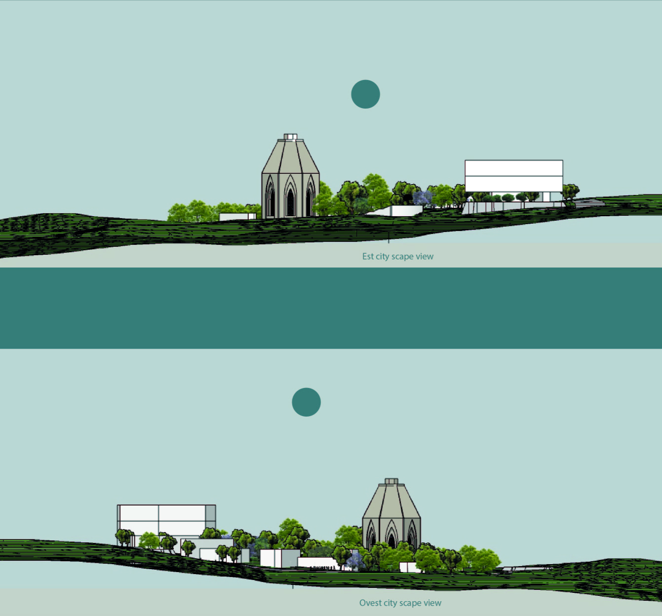 Ground floor plan and sectional studies revealing the chapel's compact form, spatial hierarchy, and relationship with the terrain.