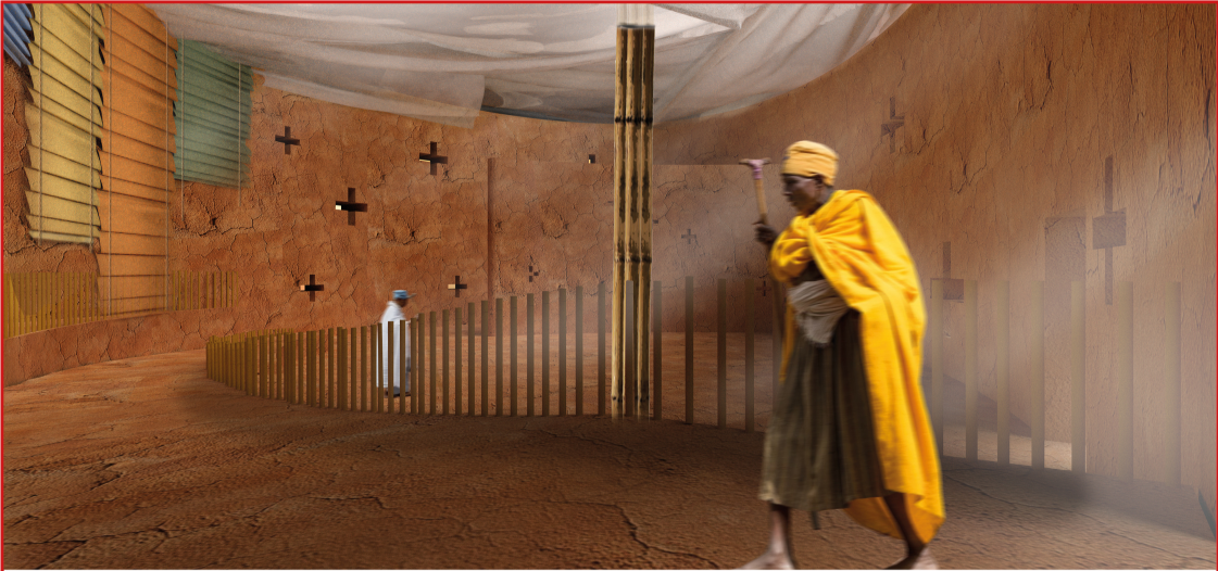 Earth-textured interiors create a contemplative atmosphere shaped by filtered light, bamboo, and traditional Ethiopian materiality.
