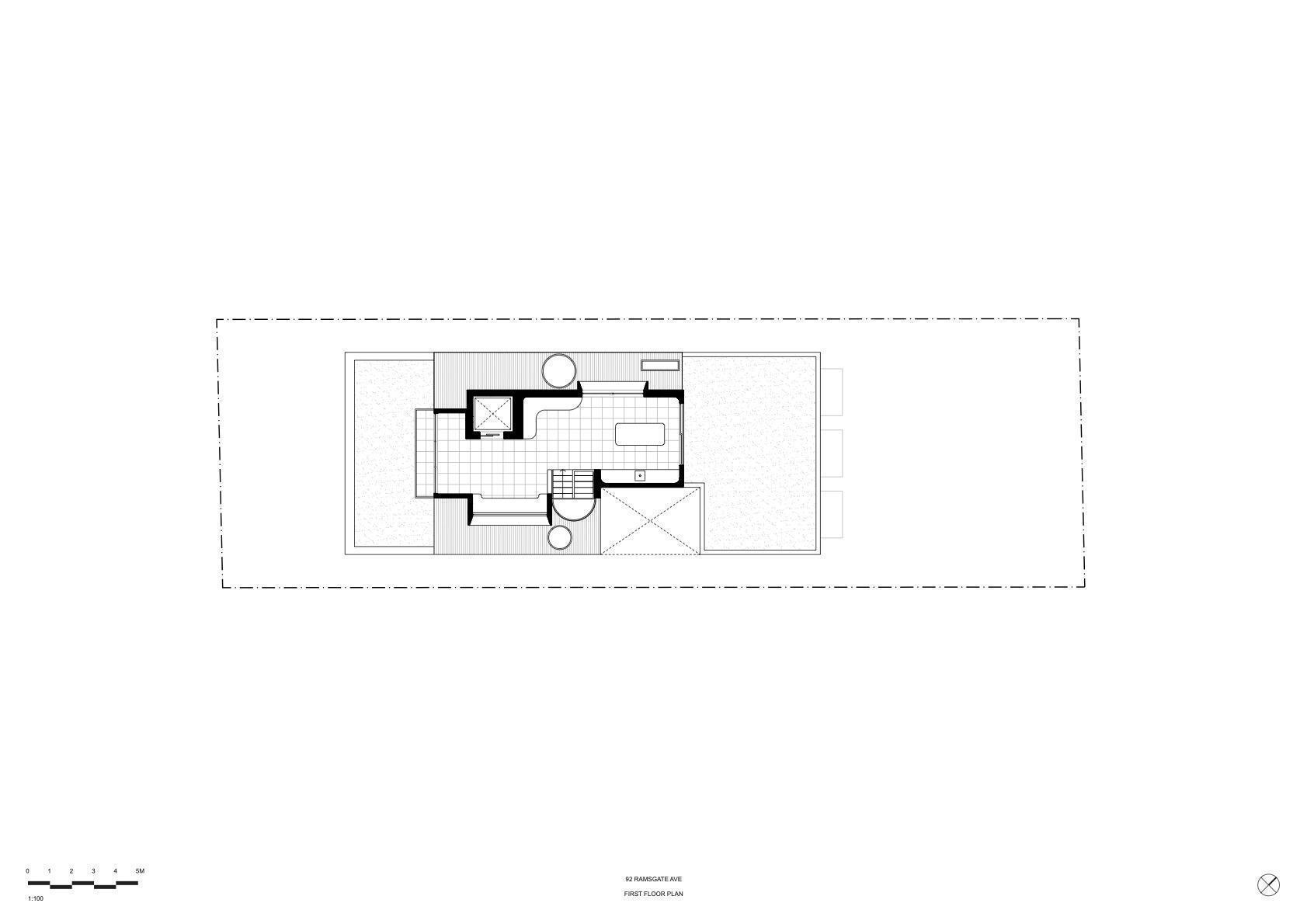 Second floor plan showing roof terraces and a central double-height void space