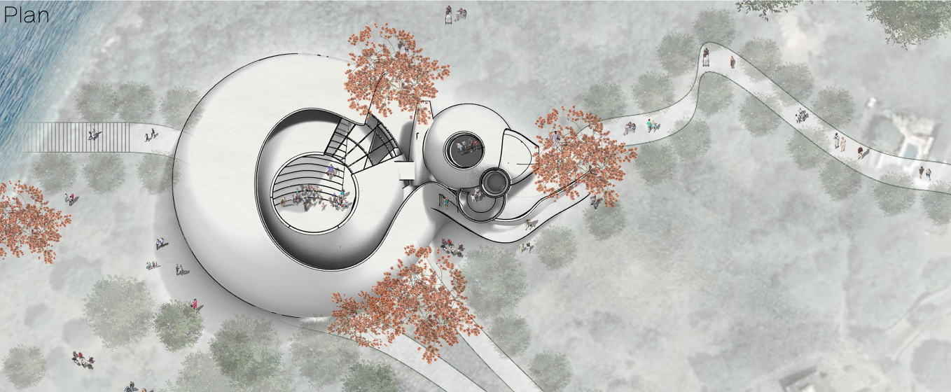 Organic architectural forms and winding pathways integrate the cultural complex with Montserrat’s natural landscape