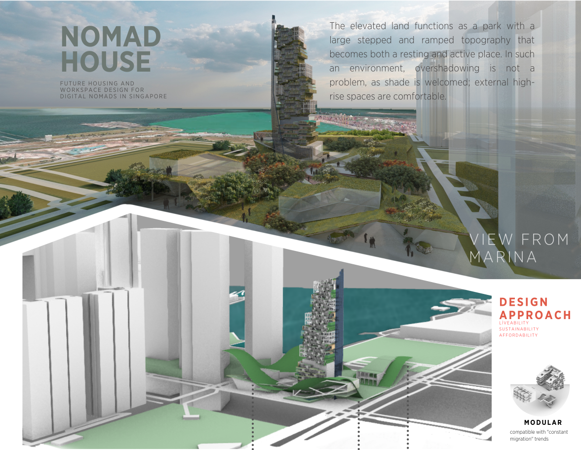 The biophilic living tower uses sky gardens, vegetation, and climate-responsive design for tropical urban living.