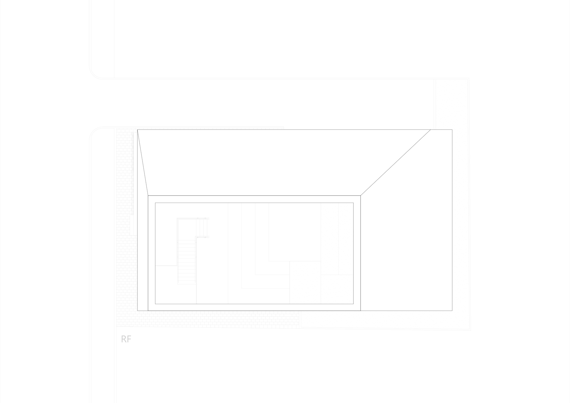 Axonometric roof plan drawing showing a recessed rectangular skylight within the sloped perimeter