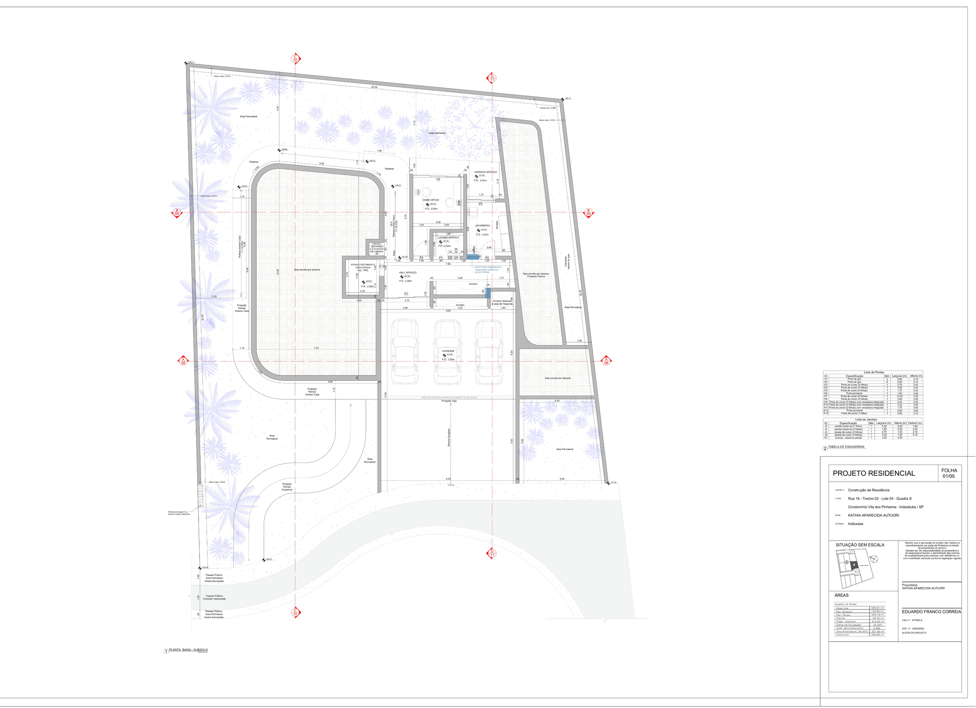Site plan drawing showing pool and building footprints with landscape elements indicated