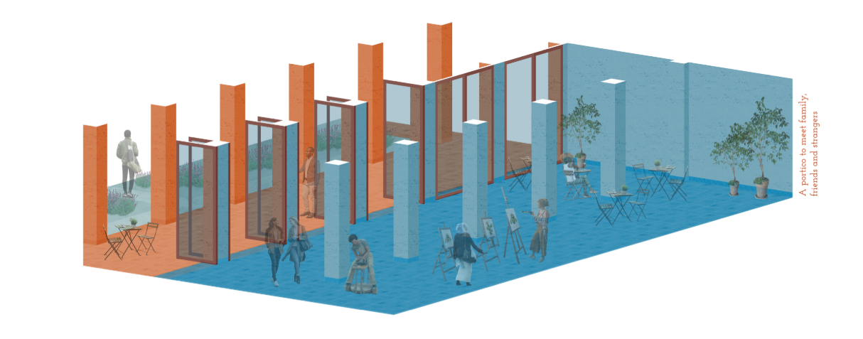 An open patio creates a flexible setting for residents to meet family, friends, and neighbors.