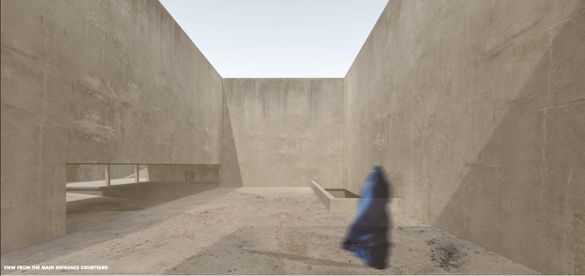 The main entrance courtyard offers enclosure, silence, and psychological refuge.