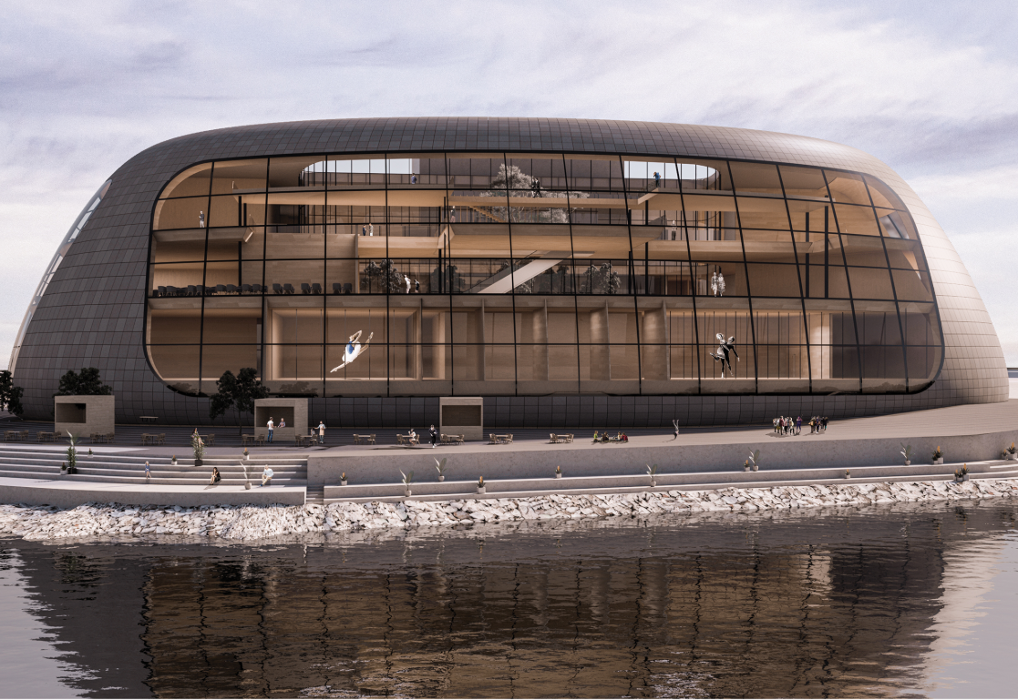 Opera By The Sea opens its transparent façade toward the harbor, turning performance and public life into part of the cityscape.