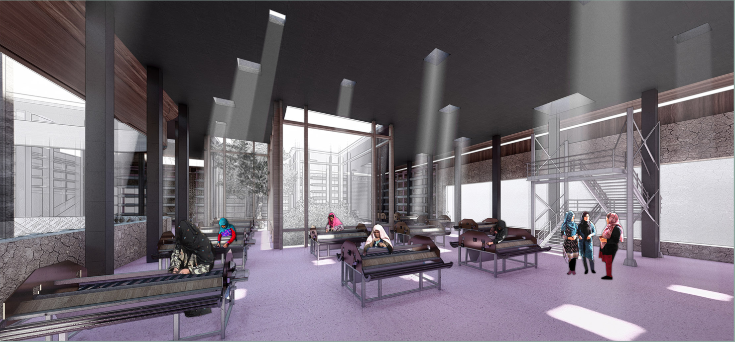 Vocational workshop supporting weaving skills, training, and economic independence.