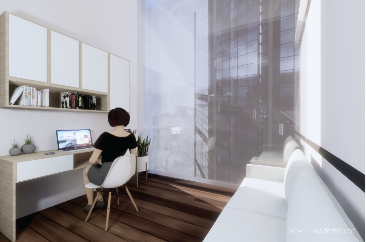 Compact residential unit combines living, working and panoramic views within a flexible digital nomad environment.