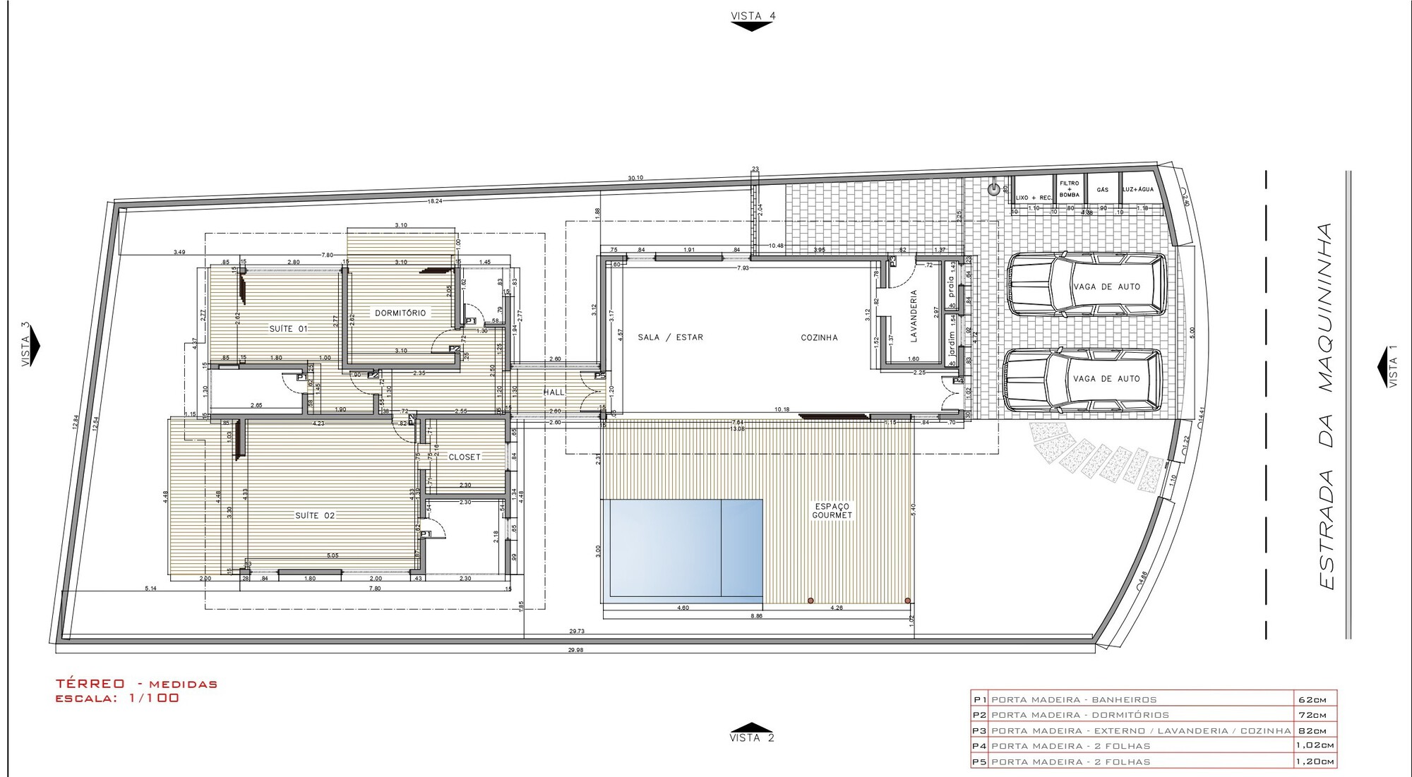 Floor plan showing two suites with a central pool and deck area