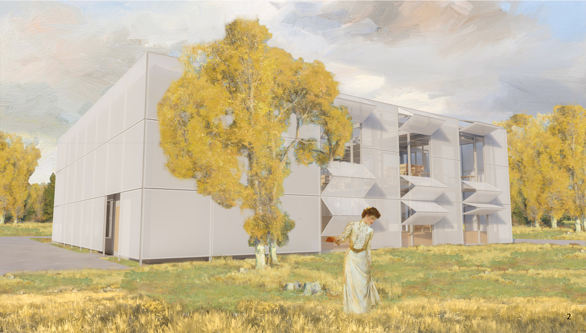 Integrated tree pockets soften the modular building form and connect the library with its natural surroundings.