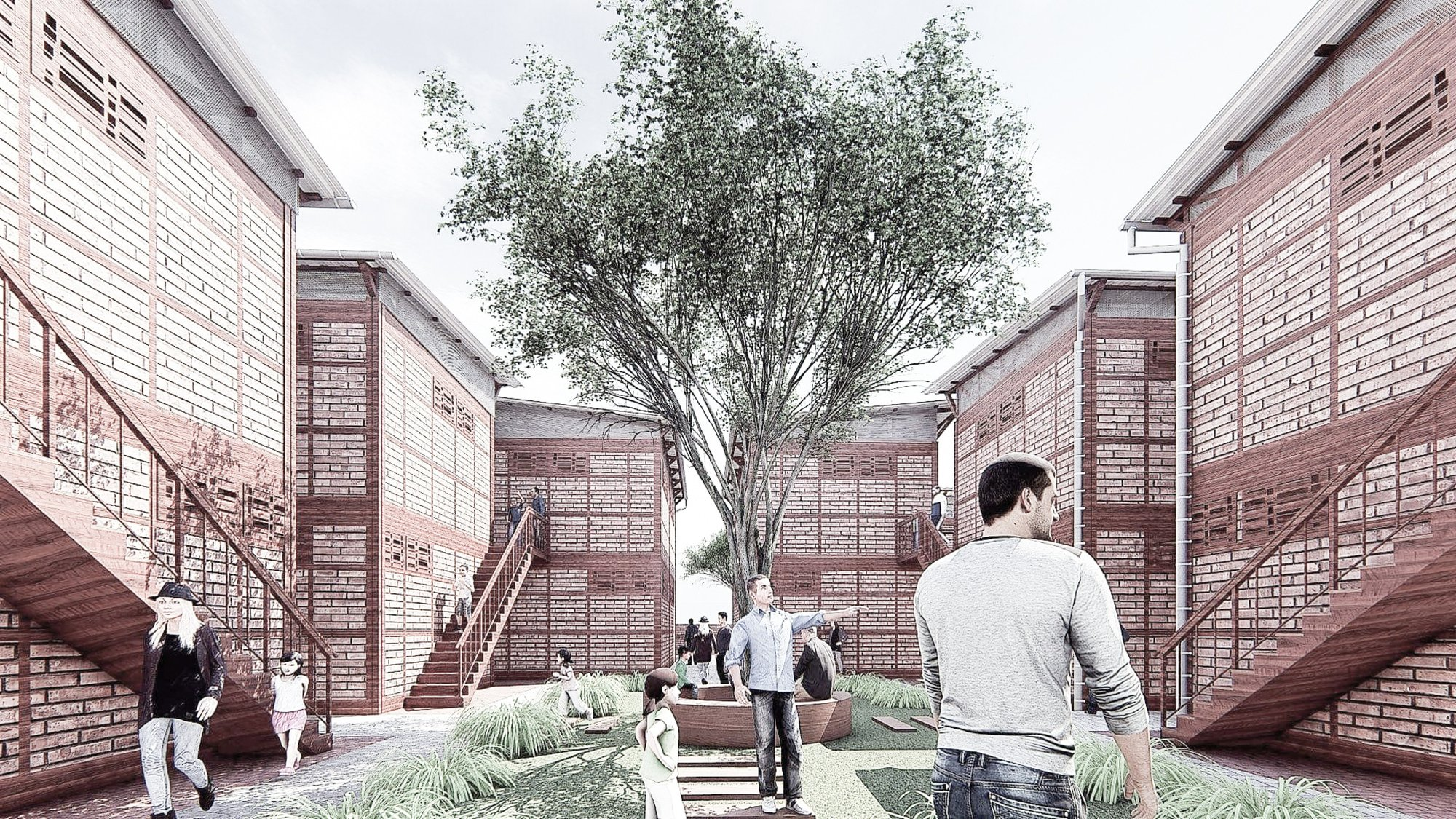 Central courtyard creates a communal heart for families and daily interaction.