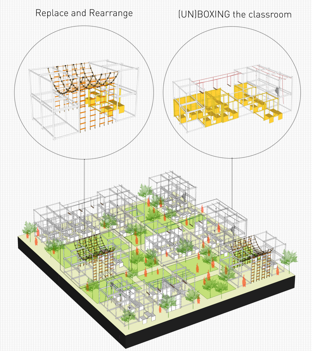 Modular play and learning structures designed to be replaced, rearranged and adapted by children.