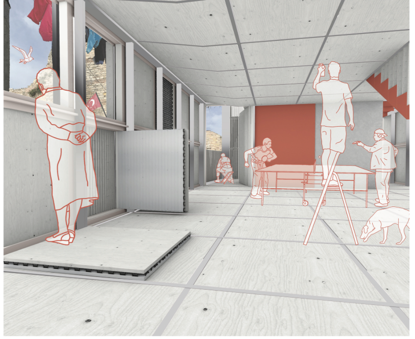 Flexible communal interiors support recreation, social interaction, and multigenerational life within Hollow’s shared residential environment.