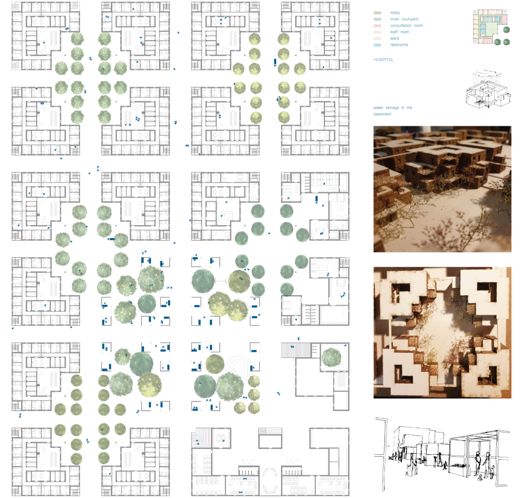The master plan organizes housing and community facilities around landscaped courtyards that encourage interaction, movement, and shared daily life.