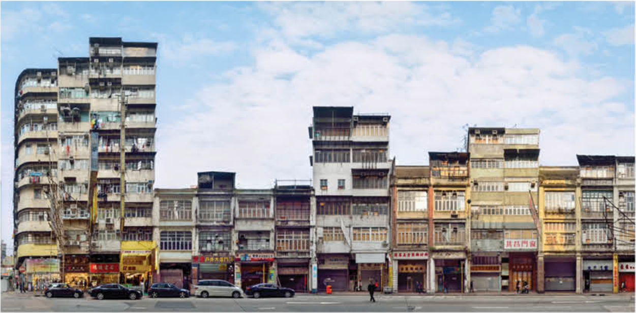 Historic Shanghai Street shophouses before revitalization, reflecting Hong Kong’s dense mixed-use urban heritage.