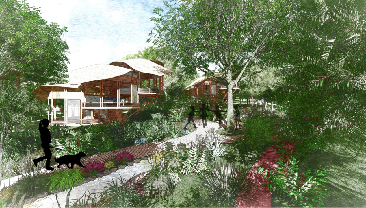 Forest-integrated villas create a calm retreat shaped by vegetation and natural circulation.