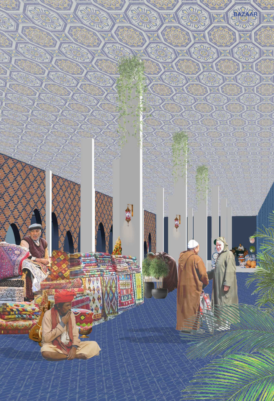 Moroccan-inspired bazaar combining local crafts, commerce, and community gathering.