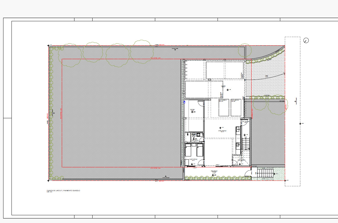 Floor plan drawing showing rectangular volumes with central stair and service core