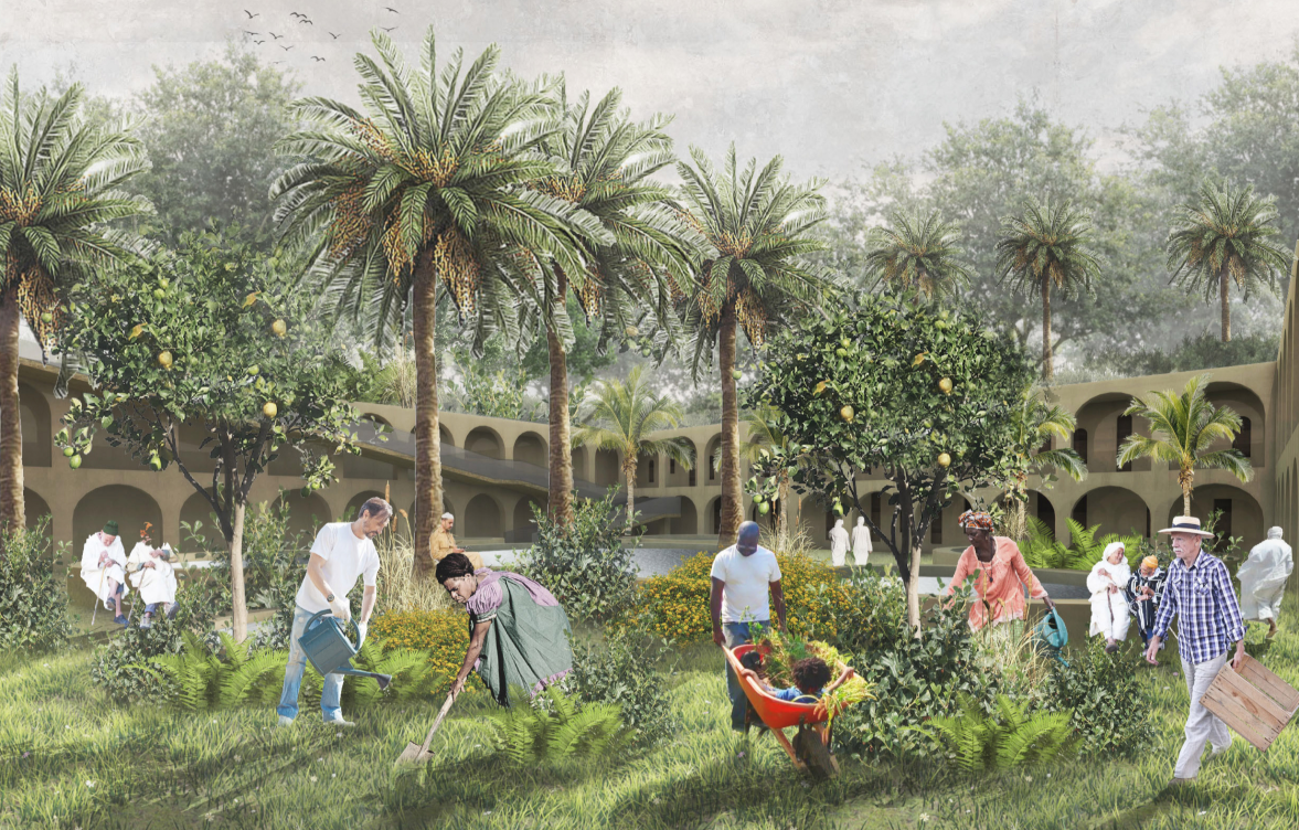Residents cultivate shared gardens, strengthening community life through nature, activity, and intergenerational interaction.