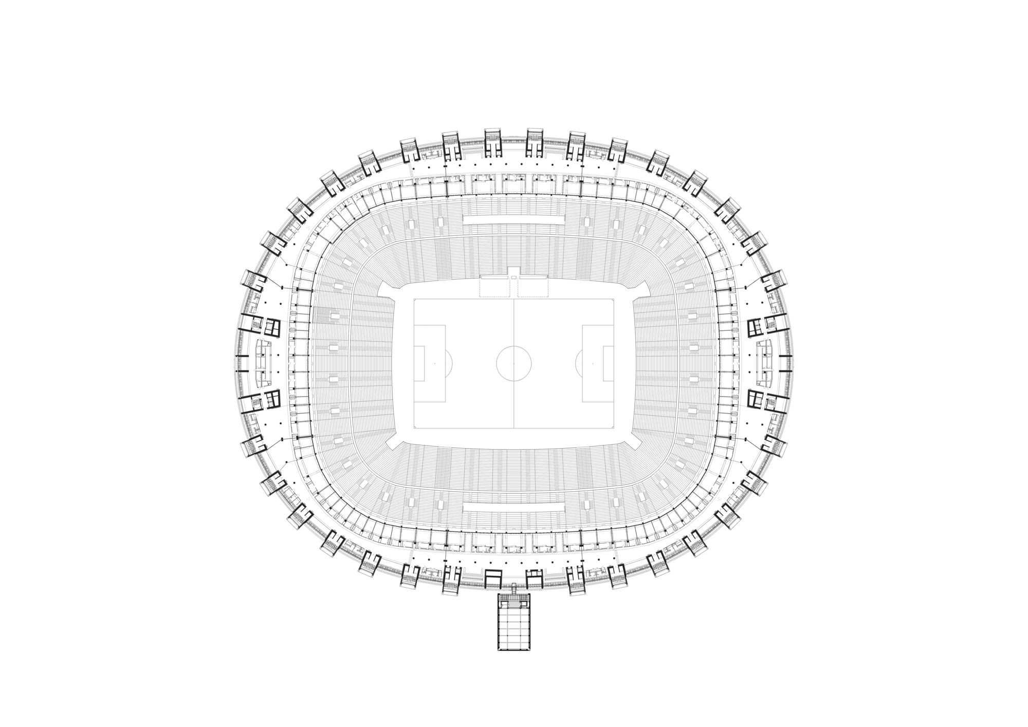 Upper level floor plan displaying continuous concourse ringing the stadium bowl
