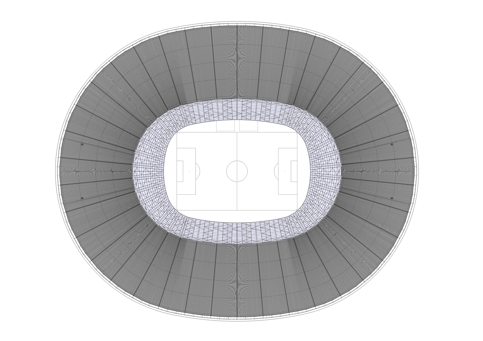 Roof plan drawing showing radial panel structure encircling the central transparent oval opening