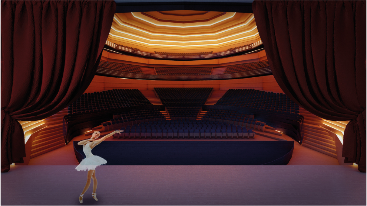 Stage view highlighting the immersive relationship between performers and the surrounding audience