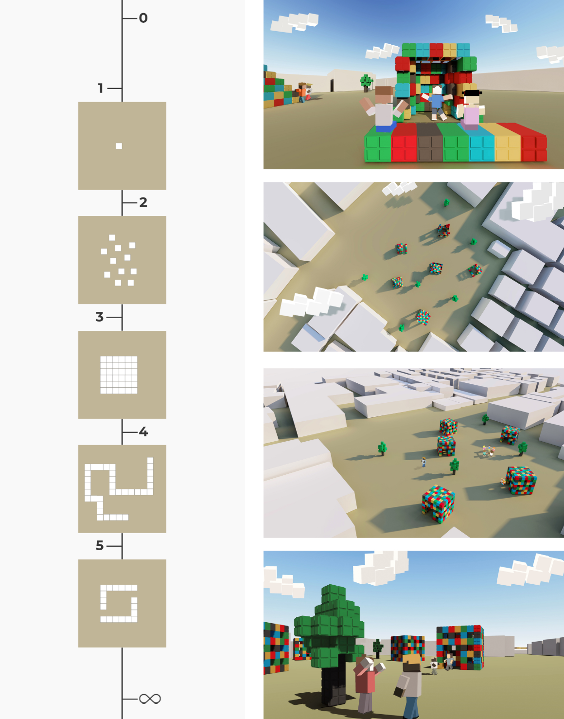 Phased diagrams illustrate how individual modules can expand into a network of adaptable play environments.