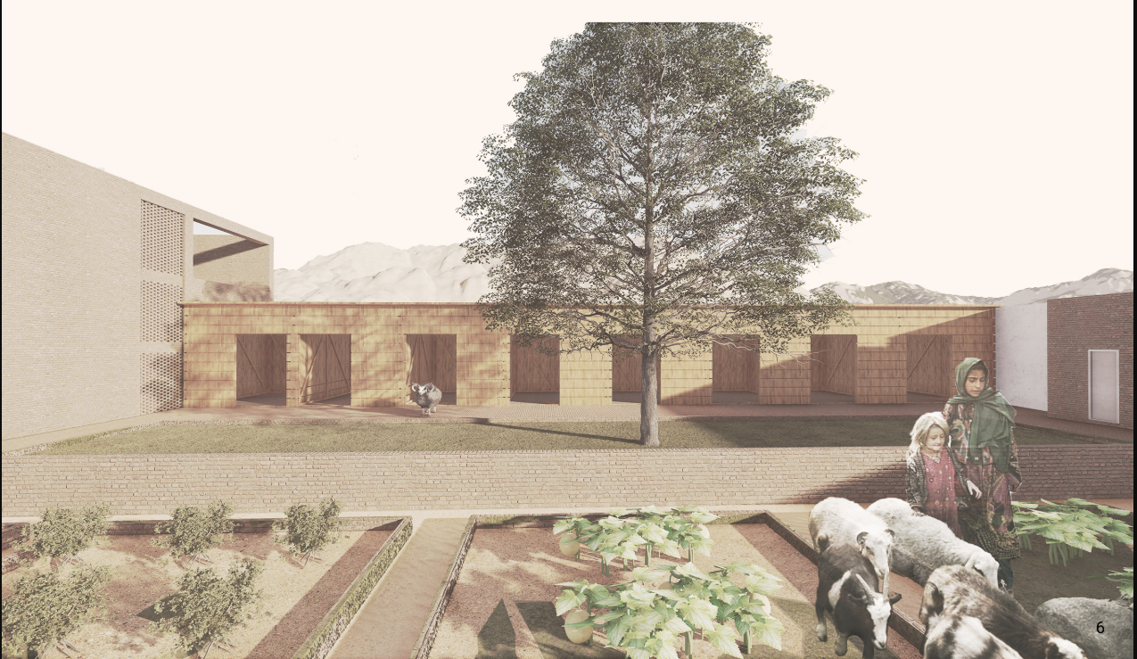 Productive garden combining agriculture, livestock and everyday community activity.