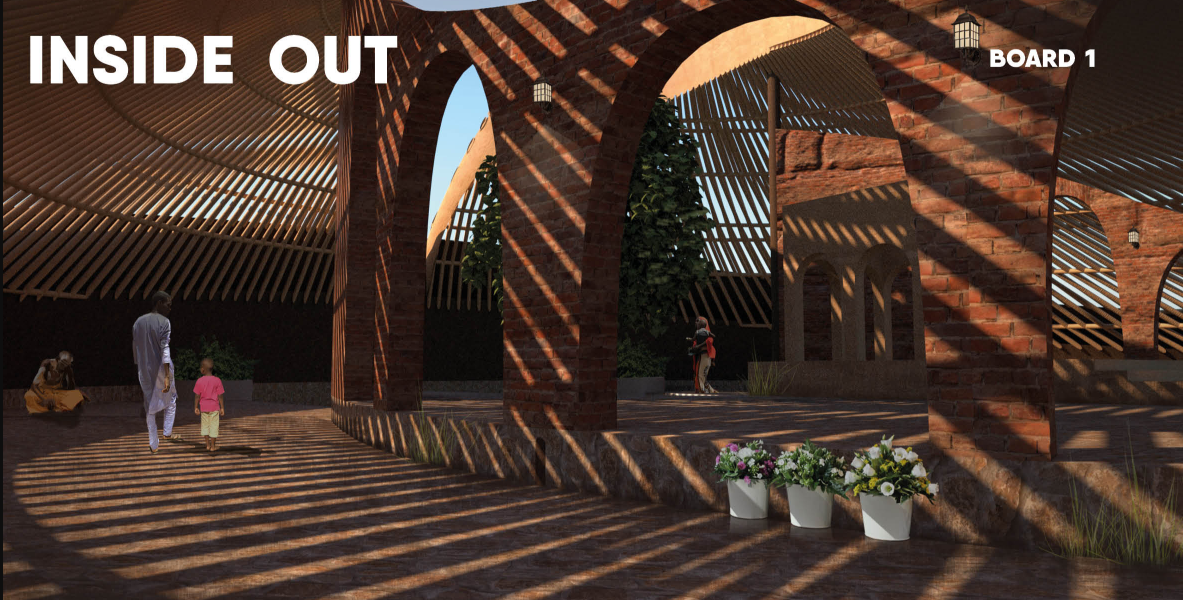 Light and shadow define the sacred interior of Inside Out Eco-Chapel.