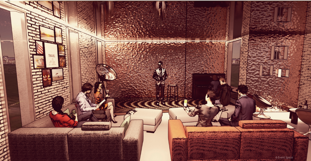 Layered bridges transform the central alley into an active reading environment.
