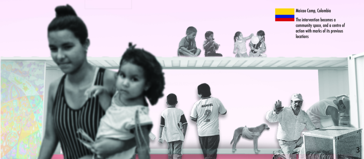 The container becomes a community anchor at Maicao Camp, supporting gathering, activity, and shared everyday use.